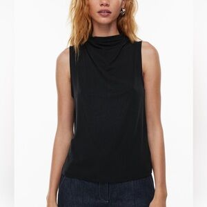Aritzia Boardroom Black Sleeveless Mock Neck Drape Top